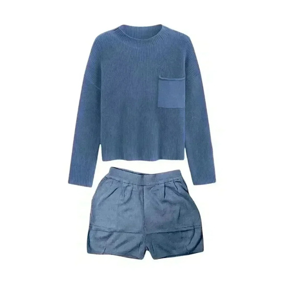 Women's Winter 2 Piece Sweater Set Casual Pullover + Short - Picture 2 of 8